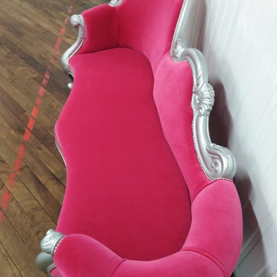 image of a pink velvet chaise, re upholstery service from C. Marsden